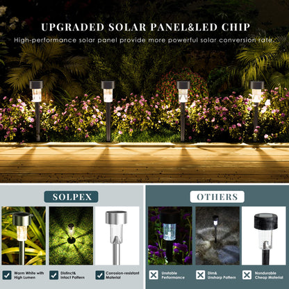 SOLPEX 16 Pack Solar Outdoor Lights Pathway, Stainless Steel Solar Lights Outdoor Waterproof,LED Landscape Lighting Solar Walkway Lights for Landscape/Patio/Lawn/Yard/Driveway-Warm White