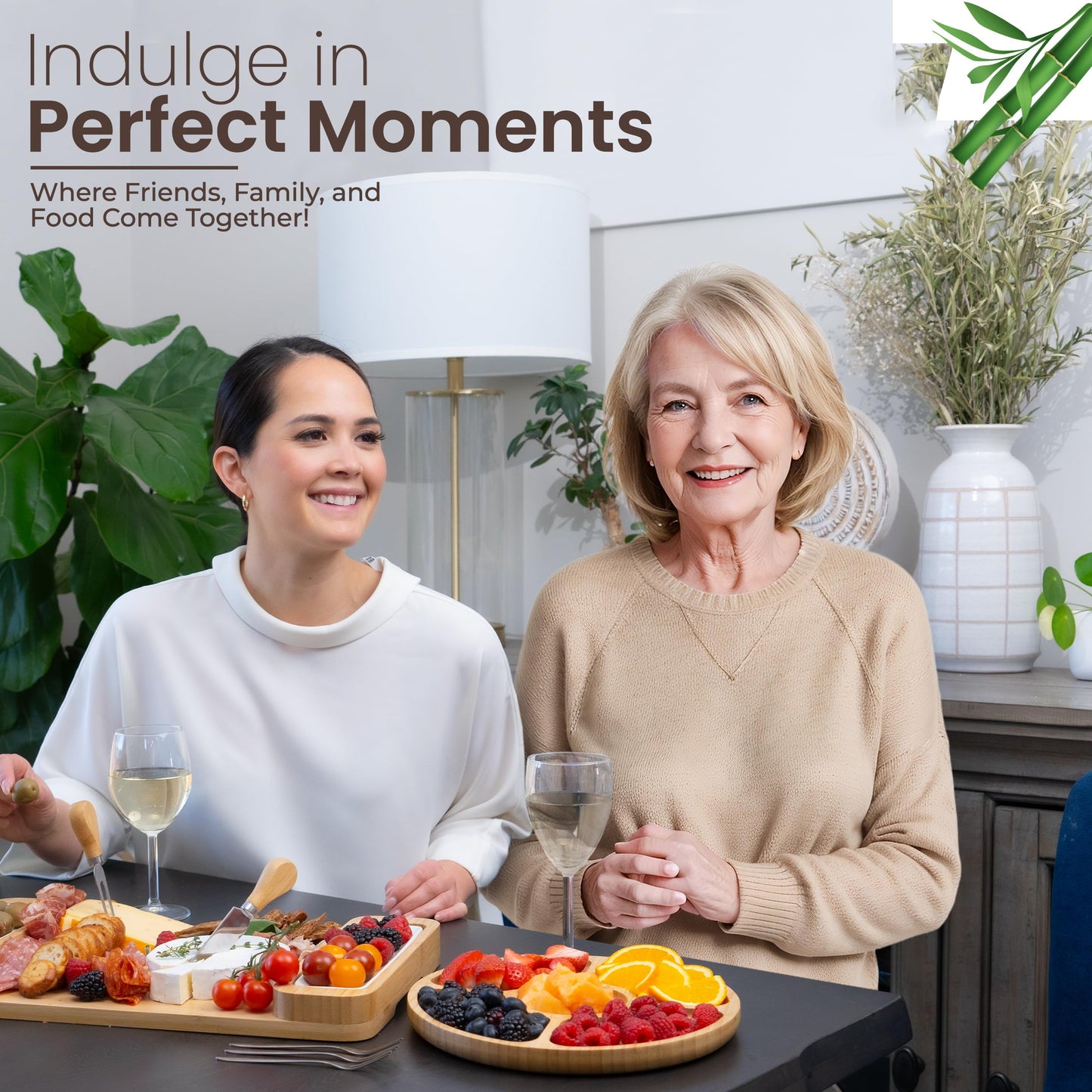 Charcuterie Board Gift Set - Bamboo Cheese Board & Serving Tray for Meat, Cheese, Crackers, Fruit - Large Wooden Charcuterie Boards for Parties - Wedding Gift, Housewarming, Gifts for Women & Couples