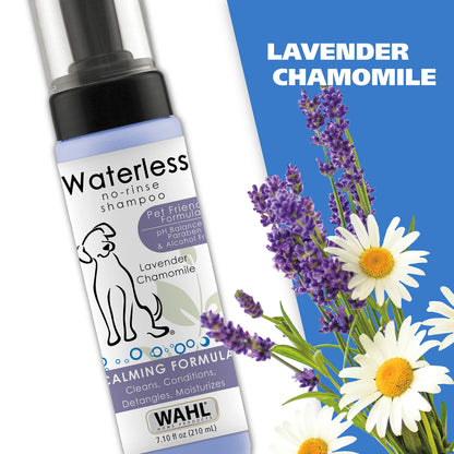Wahl USA Pet Friendly Waterless No Rinse Shampoo for Animals – Lavender & Chamomile Scented - Cleaning, Conditioning, Detangling, & Moisturizing Shampoo for Dogs – 7.1 Oz - Model 820014A
