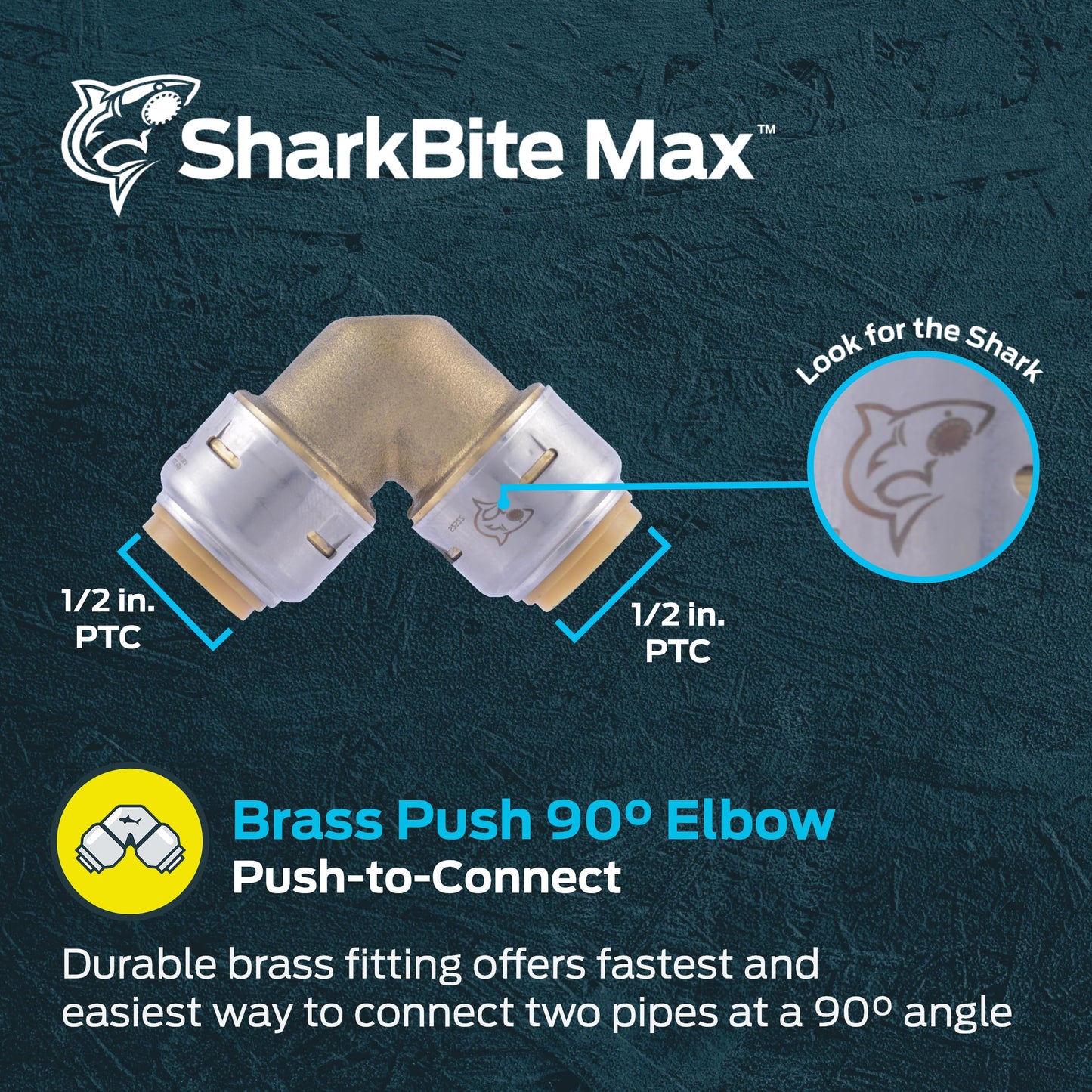 SharkBite Max 1/2 Inch 90 Degree Elbow, Push to Connect Brass Plumbing Fitting, UR248A