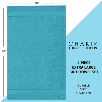 Chakir Turkish Linens | Hotel & Spa Quality 100% Cotton Luxury Turkish Towels | Soft & Absorbent (30x60 Inches Extra Large Bath Towels, Set of 4 - Aqua)