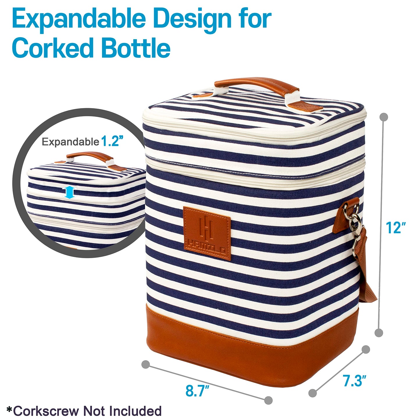 HAMILO 4 Bottle Wine Carrier - Stripe, Champagne Carrier Bag, Waterproof Wine Tote Bag with Expandable Zipper and Padded Shoulder, Insulated Wine Bag, Wine Cooler Bag, Wine Accessories Gift for Women