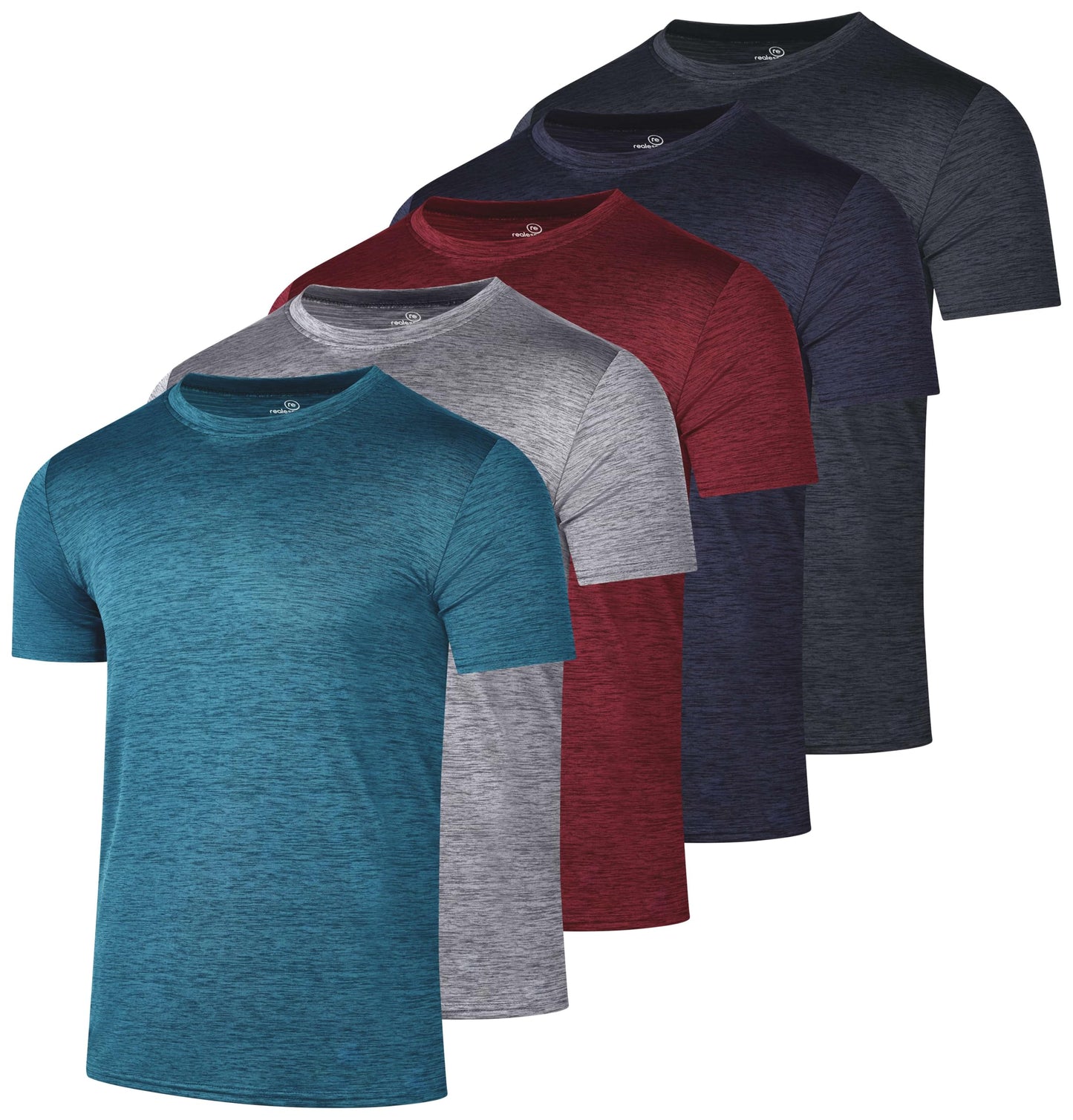 Real Essentials 5 Pack Men’s Short Sleeve Dry Fit T-Shirts – Moisture Wicking Athletic Workout Gym Fitness Casual Tees, Set 1, Medium