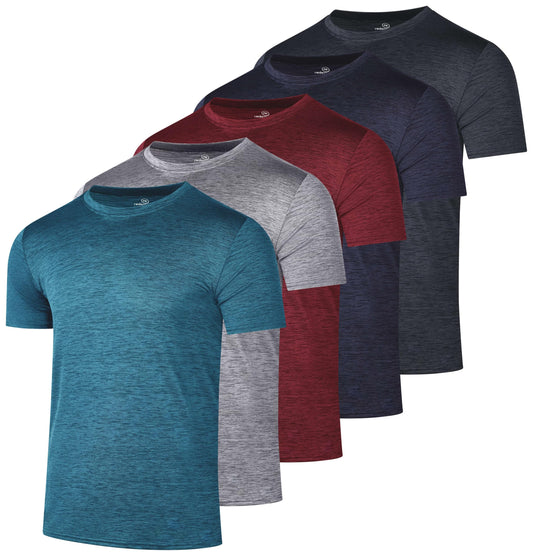 Real Essentials 5 Pack Men’s Short Sleeve Dry Fit T-Shirts – Moisture Wicking Athletic Workout Gym Fitness Casual Tees, Set 1, Medium