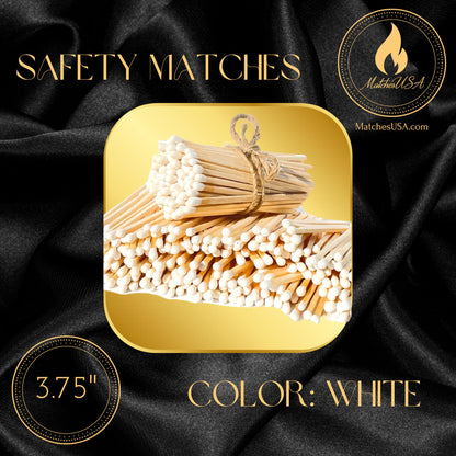 3.75" White - 100 Color Safety Matches Bundle (3.75 inches) - Free Striker! - Replacement Refill Long for Fireplace Candles - Wooden Wood Match Sticks