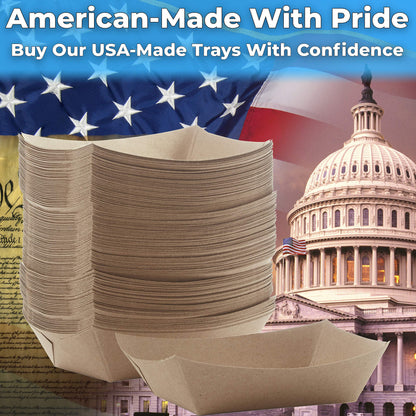 Avant Grub Eco Friendly USA-Made 3lb Food Holder Trays, 50-Pack. Compostable Kraft Paper Dishware Plates for Diners or Concession Stands. Sturdy Disposable 3lb Party Snack Boat. Ideal for Events!