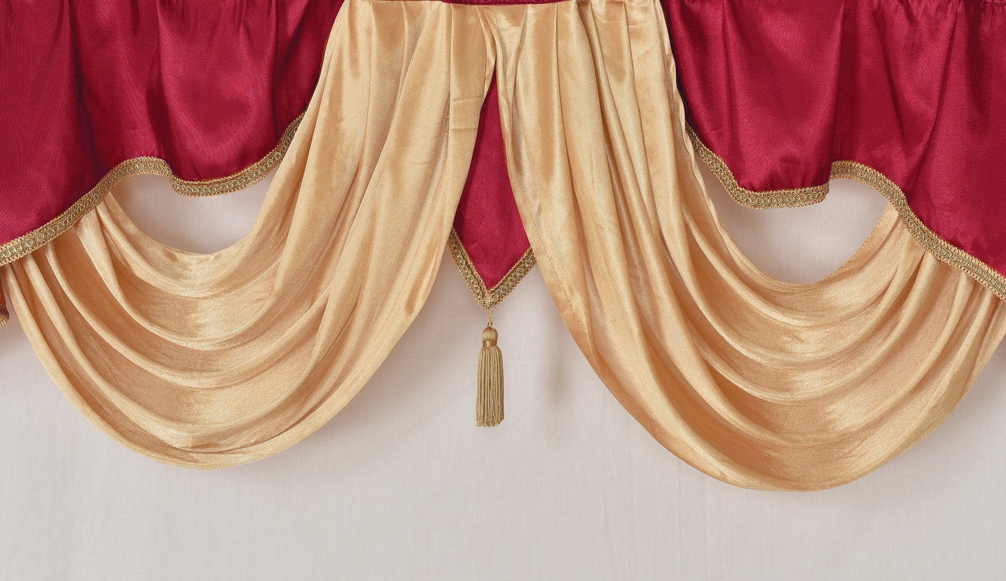 Valarie Fancy Window Valance. 54 x 18 inches. Taffeta Fabric with Soft Satin Swag. Add Some Royal luxruy Accent to Your Home. (Burgundy)