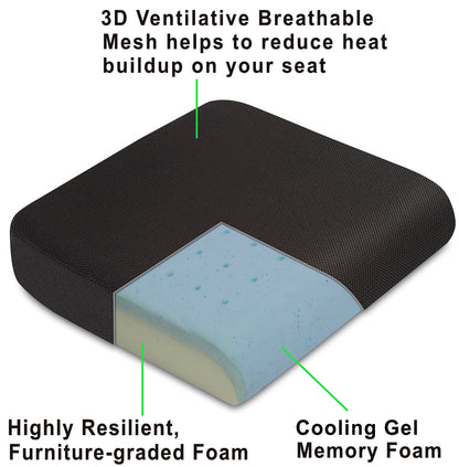 TravelMate Extra-Large Memory Foam Seat Cushion – Perfect for Office Chair and Wheelchair – Does Not Slip Even on Smooth Marble Floors – Washable & Breathable Cover – Relieves Back Pain – 19”x17”x3”