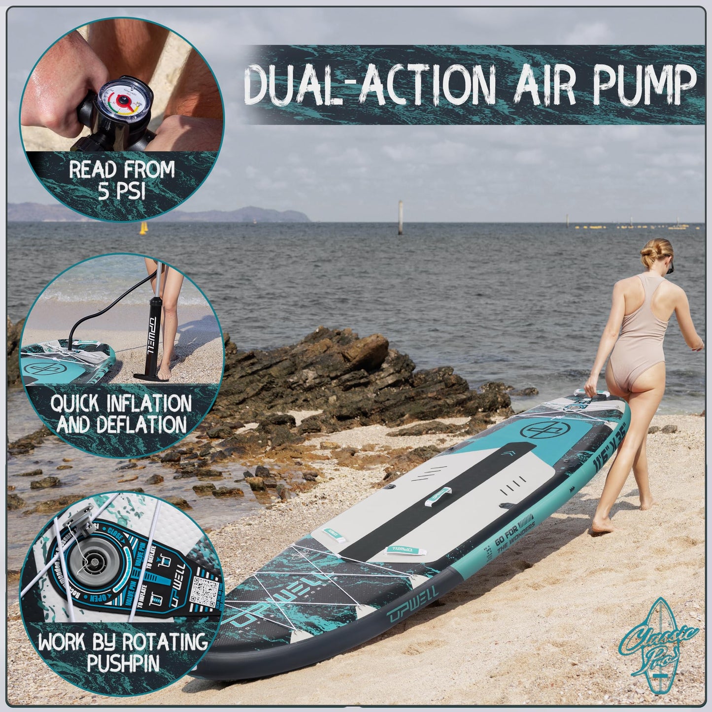 UPWELL 11'6"×35" Extra Wide Inflatable Paddle Board, Stand Up Paddle Board, Sup Paddle Boards for Adults, Atlantic