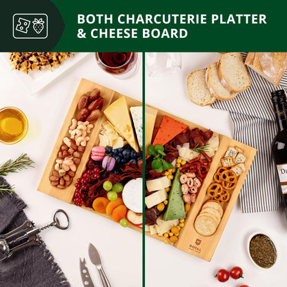 ROYAL CRAFT WOOD Charcuterie and Cheese Board - Large Bamboo Cheese Board - Serving Tray Platter - House Warming Gifts New Home, Gifts for Dad Fathers Day Dad Gifts from Daughter Son Wife - 15.5"x10"