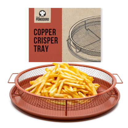 Chef Pomodoro Crisper Basket and Tray Set -2 Pieces, Large Plate for Oven with Air Fryer Option, Oil-Free Cookware Pan, Full Size Oven and Air Fryer Accessories for Any Kitchen, 12.2 inches (Copper)