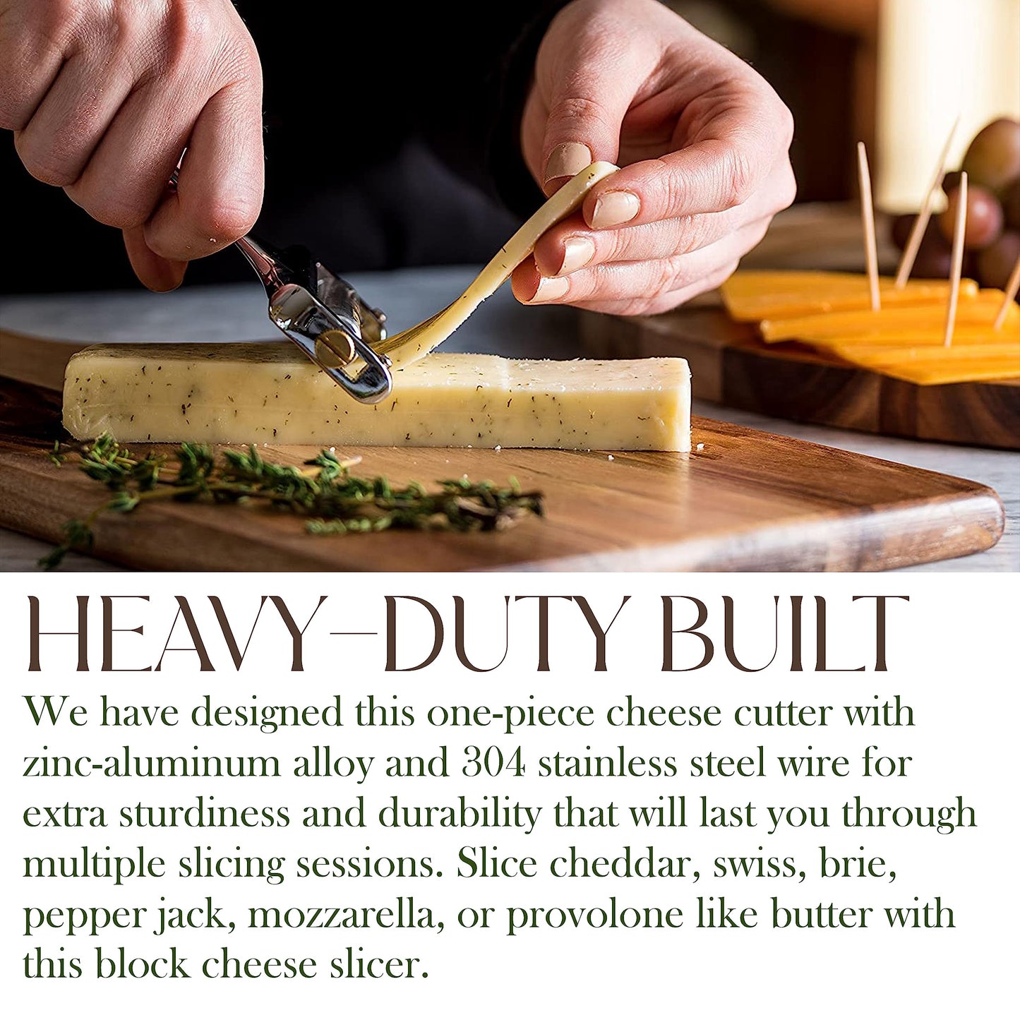 Bellemain Stainless Steel Wire Cheese Slicer - Hand Held Cutter for Cheddar, Gruyere, Raclette, Mozzarella Block, Adjustable Shaver, Thick & Thin Slicer, Curler (Silver)