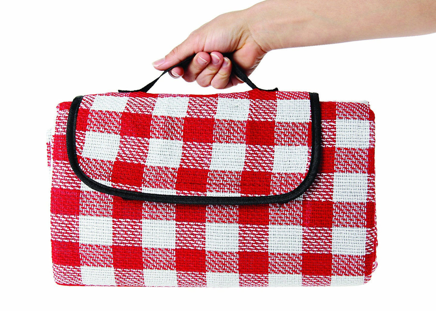 Camco Classic Red & White Checkered Picnic Blanket with Waterproof Backing - Includes Convenient Carry Strap | Comfortable and Durable Material | Measures 51" x 59" - (42803)