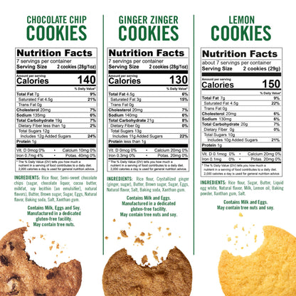 Tate's Bake Shop Gluten Free Cookies Variety Pack, Lemon, Ginger Zinger and Chocolate Chip Cookies, 4-7 oz Bags