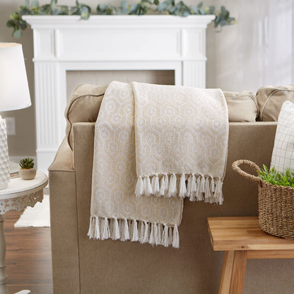 DII Modern Cotton Geometric Blanket Throw with Fringe for Chair, Couch, Picnic, Camping, Beach, & Keep Cozy with Everyday Use, 50x60, Off-White