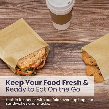 Fit Meal Prep 1000 Pack Paper Sandwich Bags 7 x 6”, Greaseproof Snack Bags, Unbleached Pastry Bag, Recyclable Small Brown Paper Bags, Cookie Sleeves, Food Packing for Bakery, Donuts