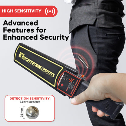 Pyle Handheld Metal Detector Security Wand - Portable Battery Operated Super Security Scanner w/ Adjustable Sensitivity, Sound Vibration Alerts, Detects Weapons, Knives and Other Metal Objects