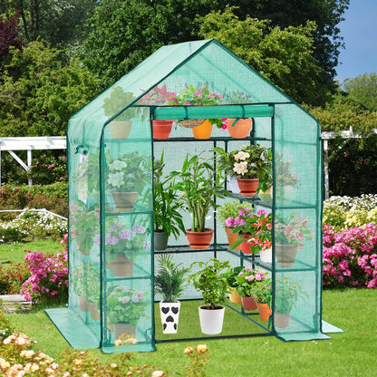 Greenhouse for Outdoors with Screen Windows, Ohuhu Upgraded 4 Tiers 11 Shelves Walk-in Greenhouses with Durable PE Cover, Outside Garden Plastic Green House with Ground Pegs & Ropes for Stability