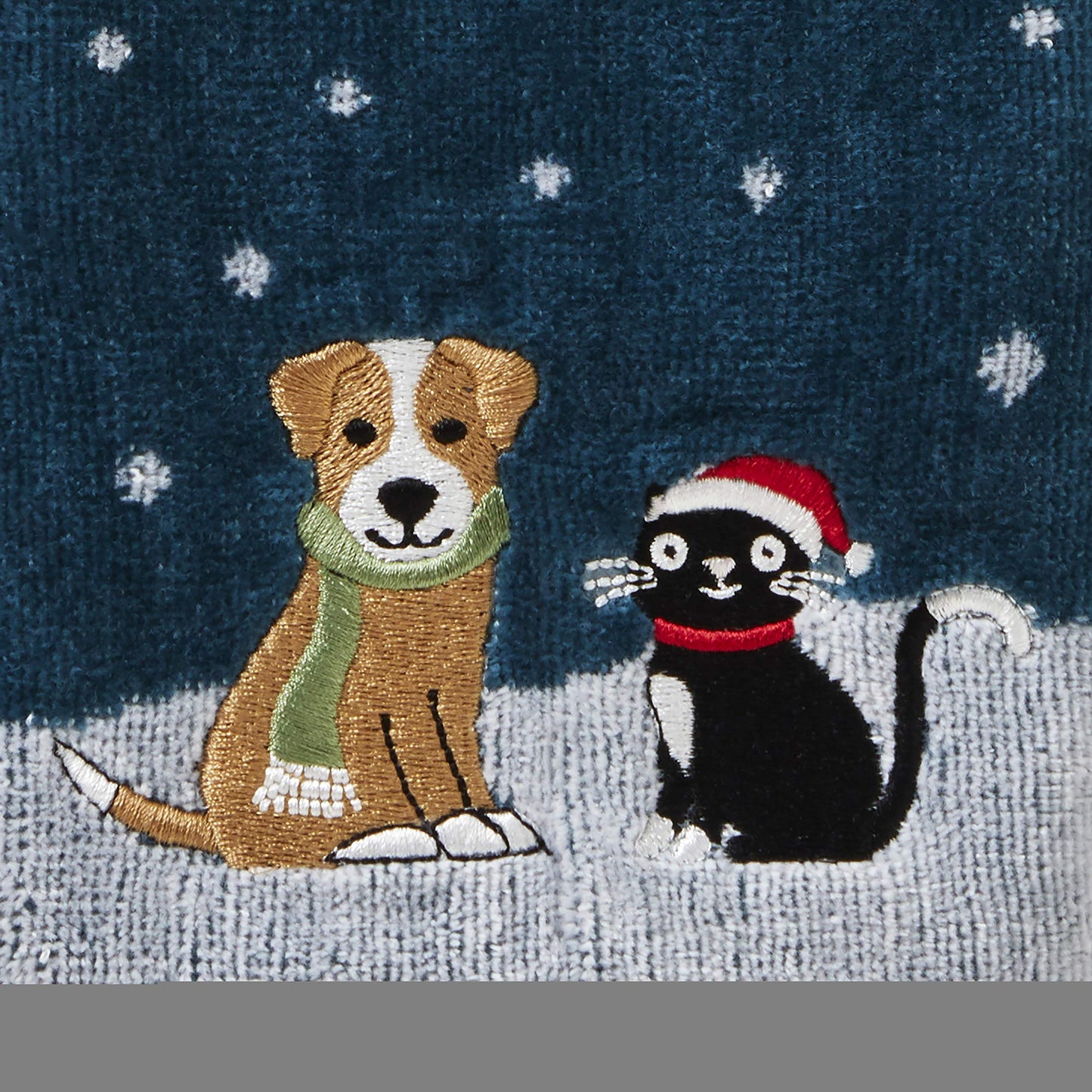 SKL Home Christmas/Winter Cat & Dog Hand Towel 2pc Set for Bath/Kitchen & Gift, Teal