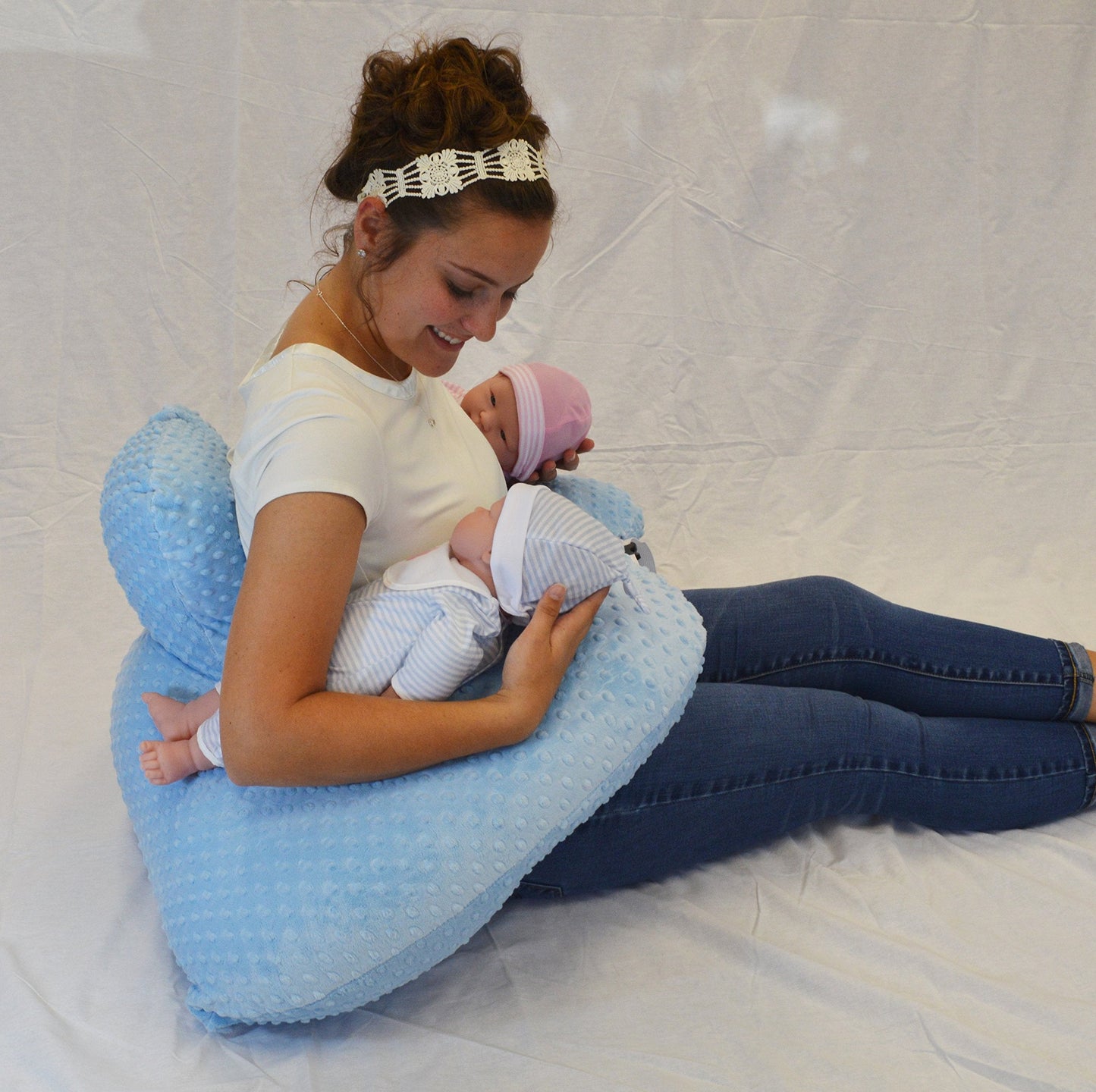 Twin Z Pillow Blue - Breastfeeding, Bottlefeeding, Tummy Time, Reflux, Support and Pregnancy! No Foam! The Ultimate Baby Essentials! The Best in Twins Baby Gear!