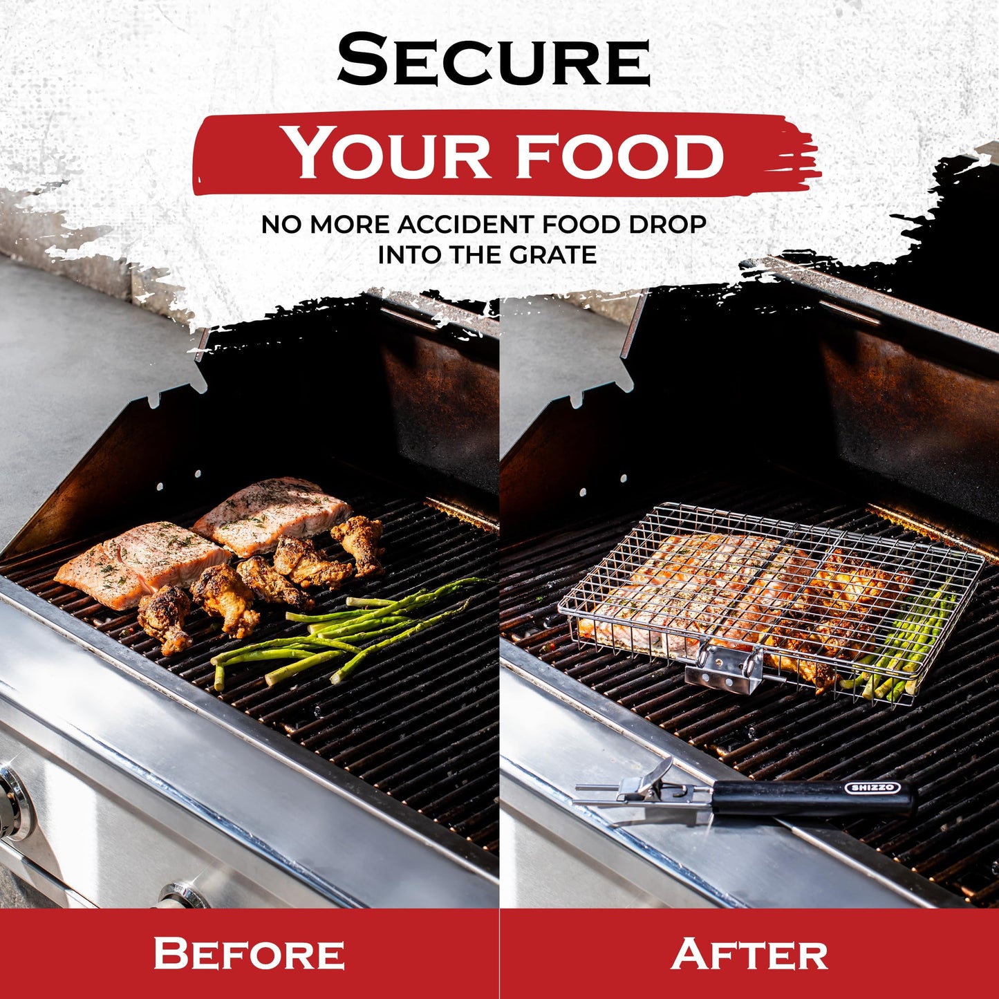 SHIZZO Grill Basket Set, Barbecue BBQ Grilling, Stainless Steel Folding Portable Outdoor Camping Rack for Fish, Shrimp, Vegetables, Cooking Accessories, Gifts for Dad, husband, Friends