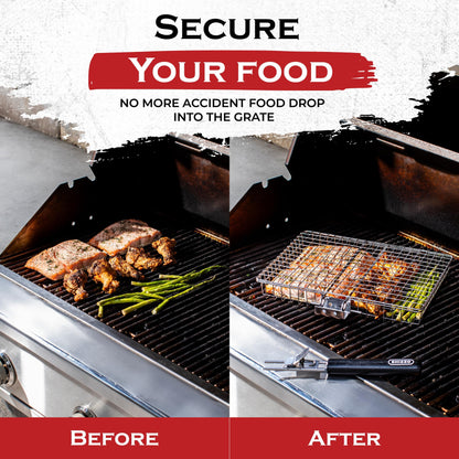 SHIZZO Grill Basket Set, Barbecue BBQ Grilling, Stainless Steel Folding Portable Outdoor Camping Rack for Fish, Shrimp, Vegetables, Cooking Accessories, Gifts for Dad, husband, Friends