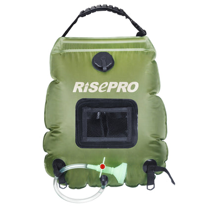 RISEPRO Solar Shower Bag, 5 gallons/20L Solar Heating Premium Camping Shower Bag Hot Water with Temperature 45°C Removable Hose on/Off Switchable Shower Head Hiking Climbing Summer Shower K8