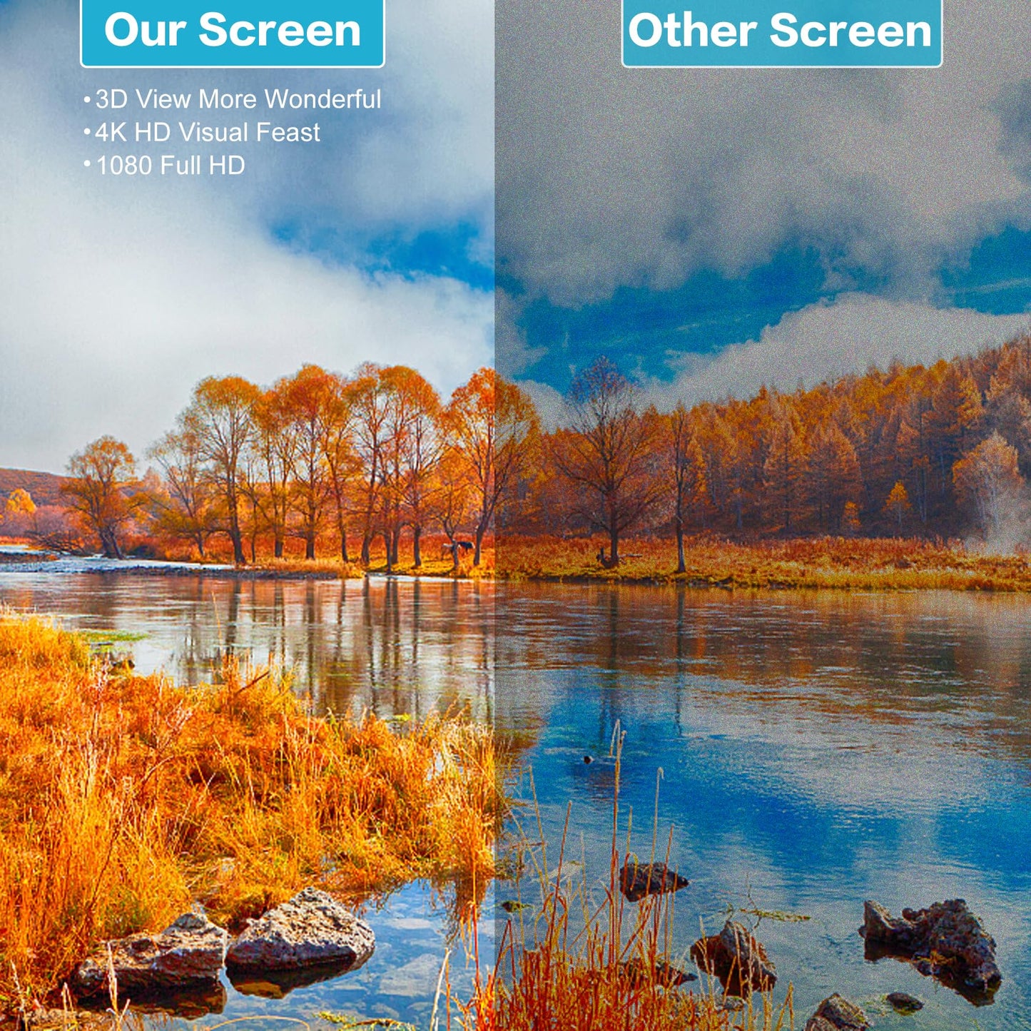 Taotique Projector Screen 120 inch, Movie Projector Screen 16:9 Foldable and Portable Anti-Crease Indoor Outdoor Projection Double Sided Video Projector Screen for Home, Party, Office, Classroom