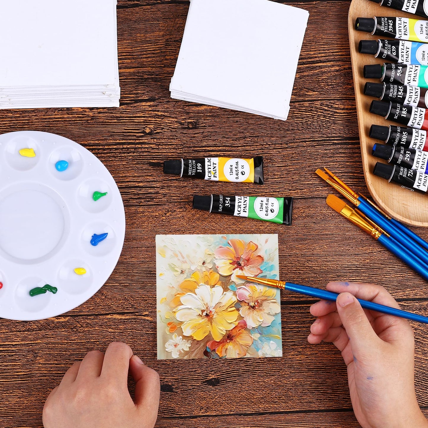 ESRICH Canvas Boards for Painting, 48 Pack Canvases for Painting 4x4 100% Cotton Small Paint Canvas Primed Acid Free Mini Blank Canvas Panels for Oil Paint,Watercolor,Acrylic Paint,Gouache&Tempera.