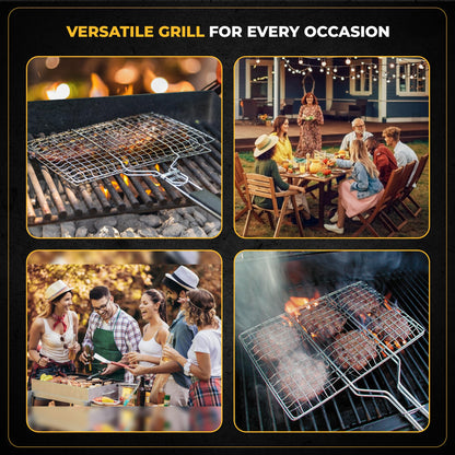 UPGRILLZ Fish Grill Baskets for Outdoor Grill Vegetables, Fish Grilling rack for Grill, BBQ Grilling Basket, Stainless steel Grill Basket for Veggies, shrimp Includes 50 skewers, Silicon Brush, and Carry Bag