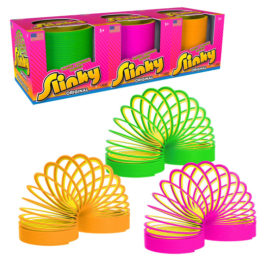 Slinky the Original Walking Spring Toy, Plastic Slinky 3-Pack, Multi-color Neon Spring Toys, Kids Toys for Ages 5 Up by Just Play