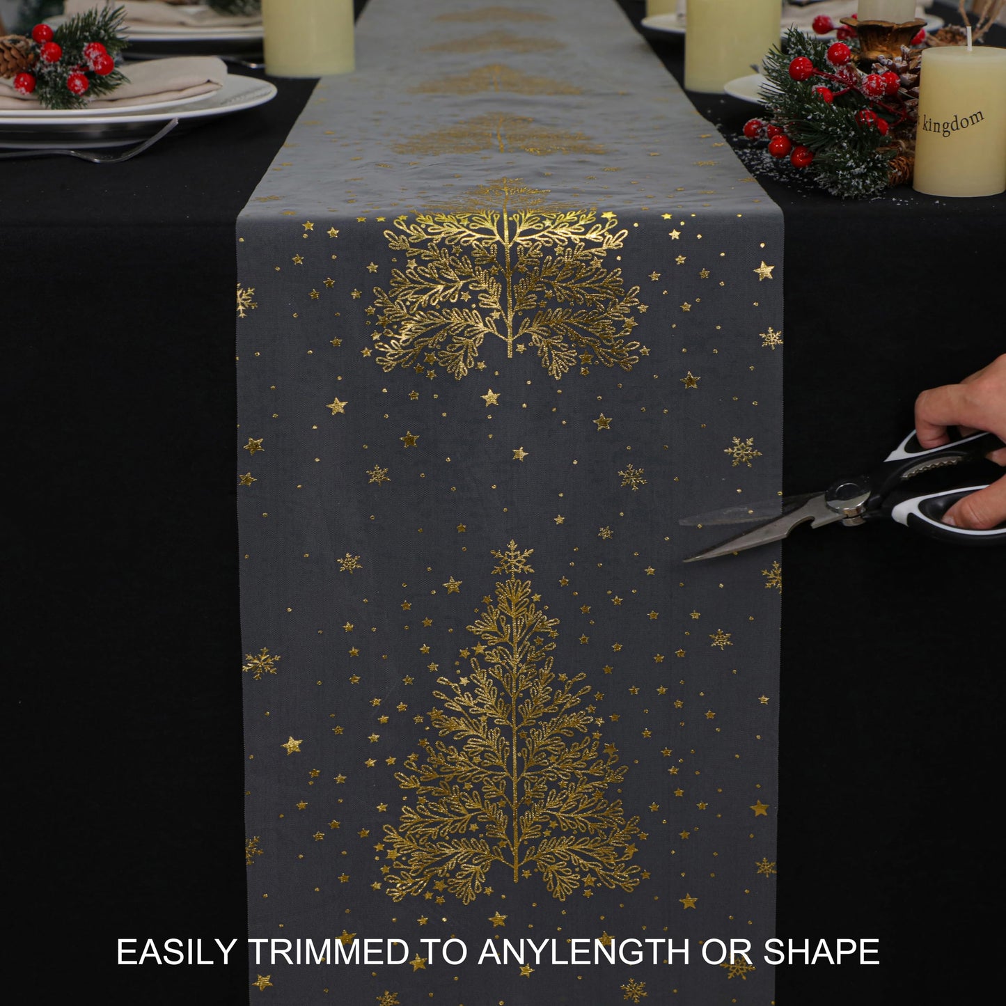 Snowkingdom Gold Christmas Tree Table Runner Xmas Winter Snowflakes 120 Inch Sparkly Glitter Gold Mesh Runners Kitchen Dining Table Decorations for Seasonal Festival Holiday Indoor Outdoor Home Party
