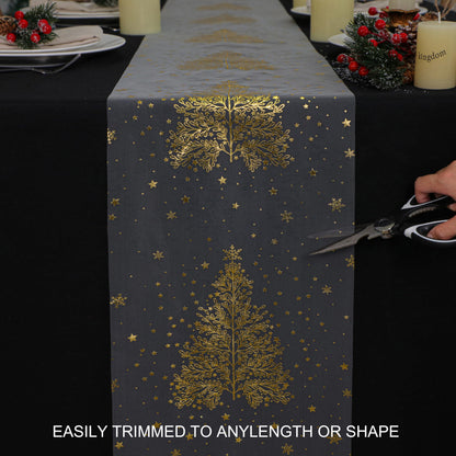 Snowkingdom Gold Christmas Tree Table Runner Xmas Winter Snowflakes 120 Inch Sparkly Glitter Gold Mesh Runners Kitchen Dining Table Decorations for Seasonal Festival Holiday Indoor Outdoor Home Party