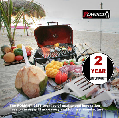 ROMANTICIST 4pc Heavy Duty Grill Accessories for Top Chef - Professional Grill Tools Set & Basic BBQ Tools for Backyard Restaurant Outdoor Kitchen - Deluxe Grill Gift for Dad on Father’s Day Birthday