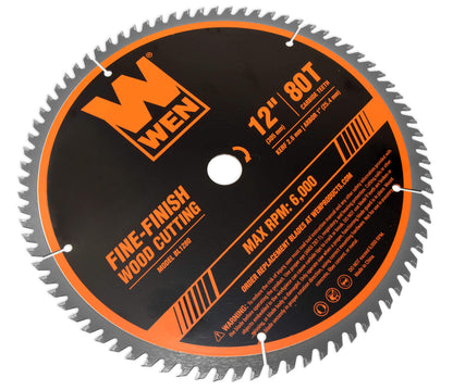 WEN BL1280 12-Inch 80-Tooth Fine-Finish Professional Woodworking Saw Blade for Miter Saws and Table Saws