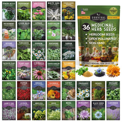 Ultimate Medicinal Herb Seeds Variety Pack – 36 Heirloom Varieties, 28,000+ Lavender, Calendula, Echinacea, Peppermint, Yarrow – Non-GMO Garden Kit by Survival Garden Seeds