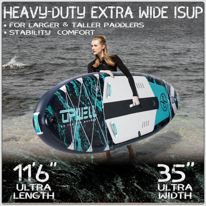 UPWELL 11'6"×35" Extra Wide Inflatable Paddle Board, Stand Up Paddle Board, Sup Paddle Boards for Adults, Atlantic