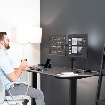VIVO Dual Monitor Desk Mount, Holds 2 Computer Screens up to 30 inches and 22lbs Each, Heavy Duty Fully Adjustable Steel Stand with C-Clamp and Grommet, Black, STAND-V002