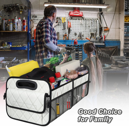 Deosk Trunk Organizer with 6 Pockets - Car Storage Accessory for SUVs, Minivans, and Trucks - 50L Waterproof Polyester (Medium, Beige)