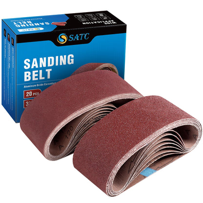 S SATC 3x18 Sanding Belts 20PCS Belt Sander Paper Aluminum Oxide (3 Each of 60/80/120/150/240/400 Grits & 2 of 40 Grits) Ideal for Wood Metal Paint Sanding