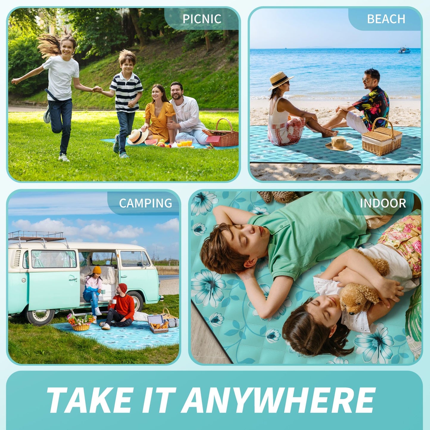 ANJ Outdoors (2025 Upgrade) Extra Large Waterproof Picnic Blankets | Foldable Sandproof Beach Blanket N Outdoor Blanket | 5-Layer Machine Washable Soft Picnic Mat for Camping, Grass, Park N Stadium