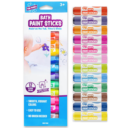Tub Works® Bath Paint Sticks™ Bath Toy, 12 Count | Nontoxic, Washable Bathtub Paint for Kids & Toddlers | Twistable Sticks Draw Smoothly on Tub Walls | Smooth, Vibrant Alternative to Bath Crayons