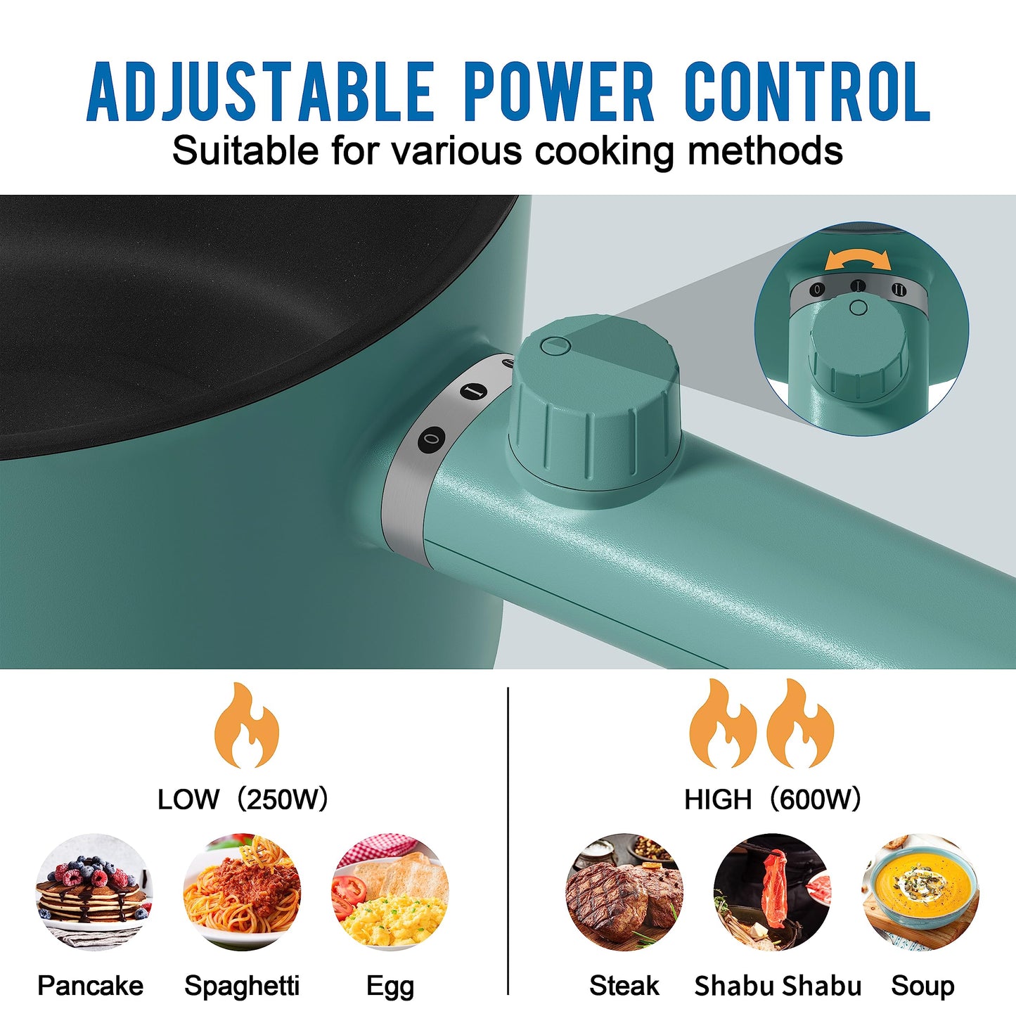 Topwit Hot Pot Electric with Steamer, 1.5L Ramen Cooker, Non-Stick Frying Pan, Electric Pot for Pasta, BPA Free, Electric Cooker with Dual Power Control, Over-Heating & Boil Dry Protection, Green