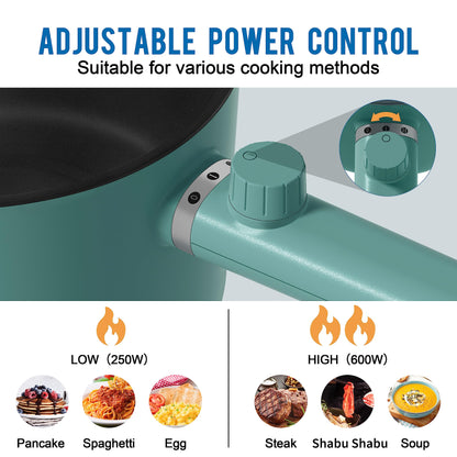 Topwit Hot Pot Electric with Steamer, 1.5L Ramen Cooker, Non-Stick Frying Pan, Electric Pot for Pasta, BPA Free, Electric Cooker with Dual Power Control, Over-Heating & Boil Dry Protection, Green