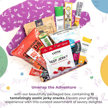 Beef Jerky Gift Basket For Men - Exotic Jerky Variety Pack, Delicious Protein-Packed Snack Box for Dad, Husband - Birthday, Holiday Food Treats for Adults - Unique Food Gifts for Men Who Want Nothing