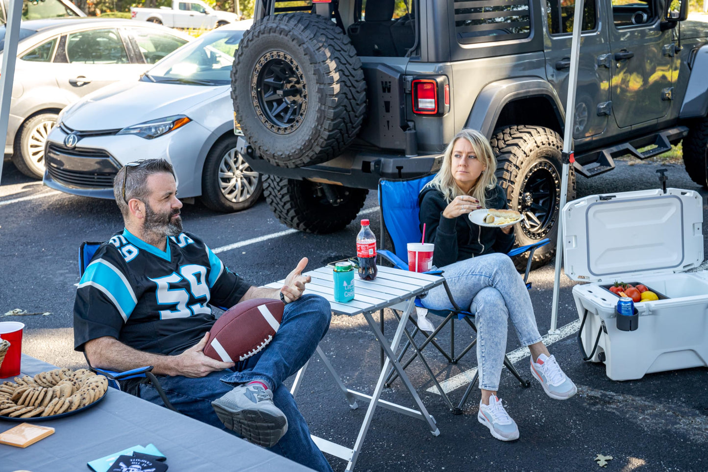 Camco Large Aluminum Side Table - Features Easy Setup & Supports Up to 110lbs - 19.5 L x 20” W x 24.25” H - Great for Camping, RVing & More - Folds to 2” (W) for RV Storage and Organization (51891)