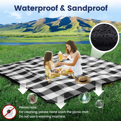 sapsisel 80”x 80” Picnic Blanket Extra Large, Waterproof and Foldable Beach Blanket, 3-Layer Outdoor Blanket for 6 to 8 Adults, for Camping, Park, Beach, Grass, Indoors…