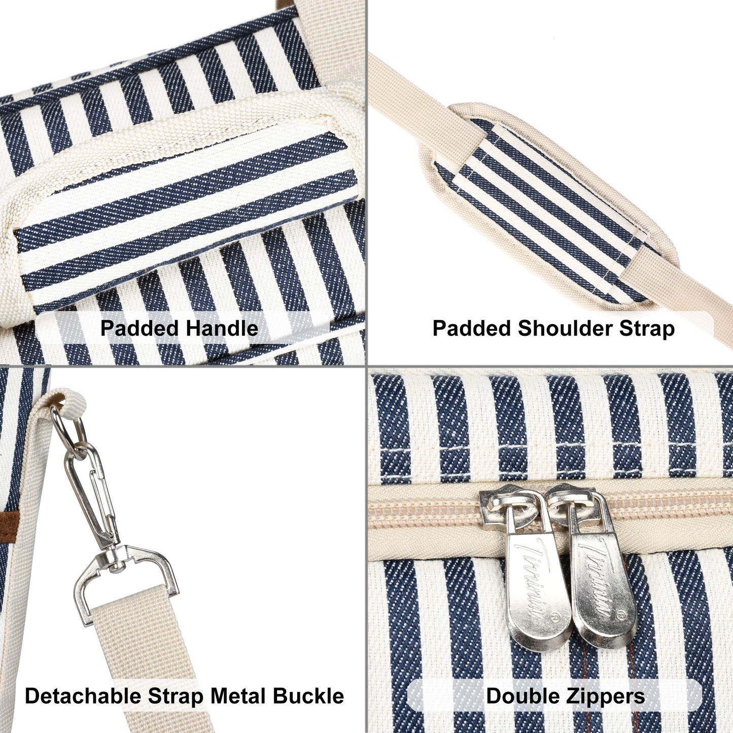 Tirrinia Insulated Wine Gift carrier - 3 Bottle Travel Padded Wine Carry Cooler Tote Bag with Handle and Adjustable Shoulder Strap, Stripe