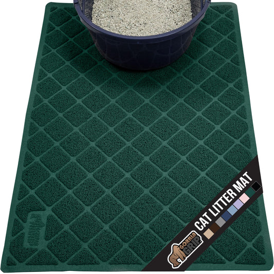 GORILLA GRIP Cat Litter Box Mat, Water Resistant, US Designed Kitty Litter Trapping Mats, Easy to Clean, Scatter Control, Less Mess and Clean Floors, Kitten Supplies for Indoor Cats 17x11 Hunter Green
