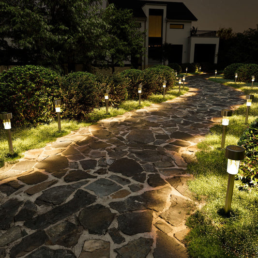SOLPEX 16 Pack Solar Outdoor Lights Pathway, Stainless Steel Solar Lights Outdoor Waterproof,LED Landscape Lighting Solar Walkway Lights for Landscape/Patio/Lawn/Yard/Driveway-Warm White